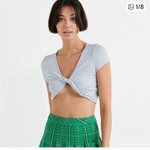 Sunday Best Aritzia Cassie Twist Front Crop Tee Baby Blue Top Size Large